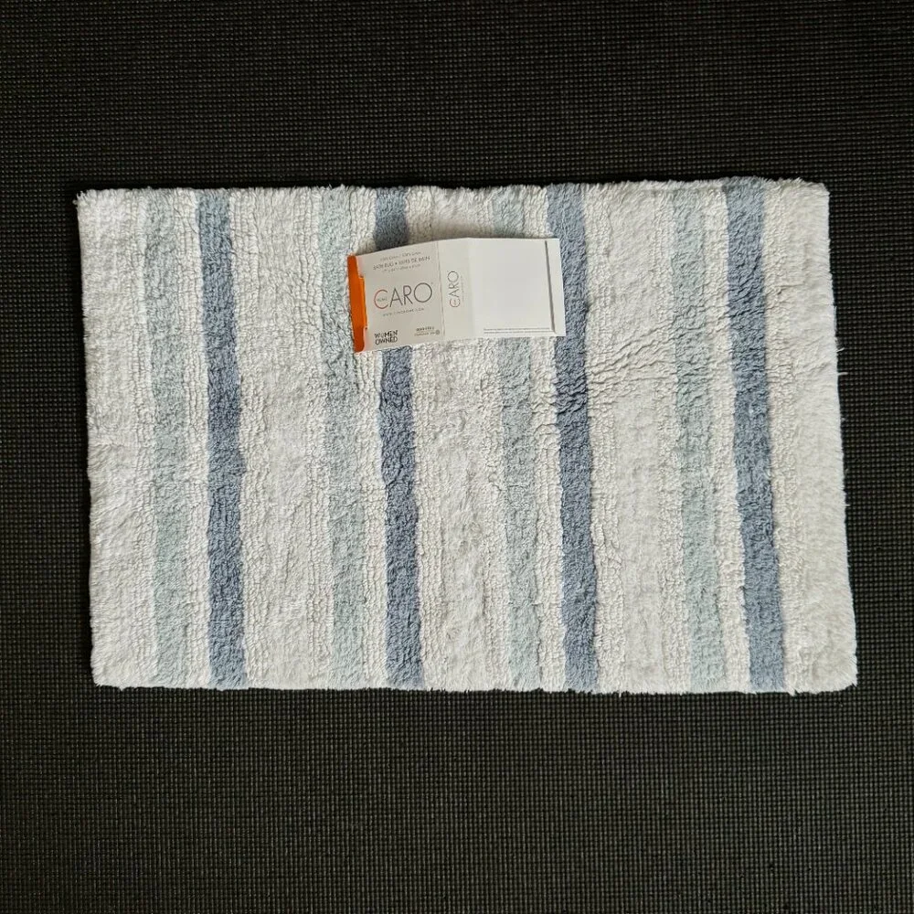 Caro 17 x 24 Blue White Stripes Striped Bath Rug Mat 100% COTTON Non Slip
